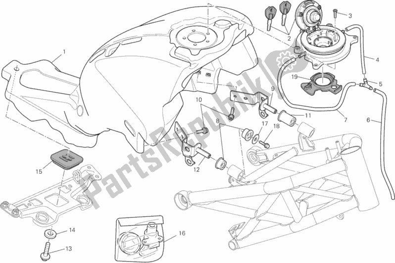 All parts for the Fuel Tank of the Ducati Monster 696 Anniversary 2013